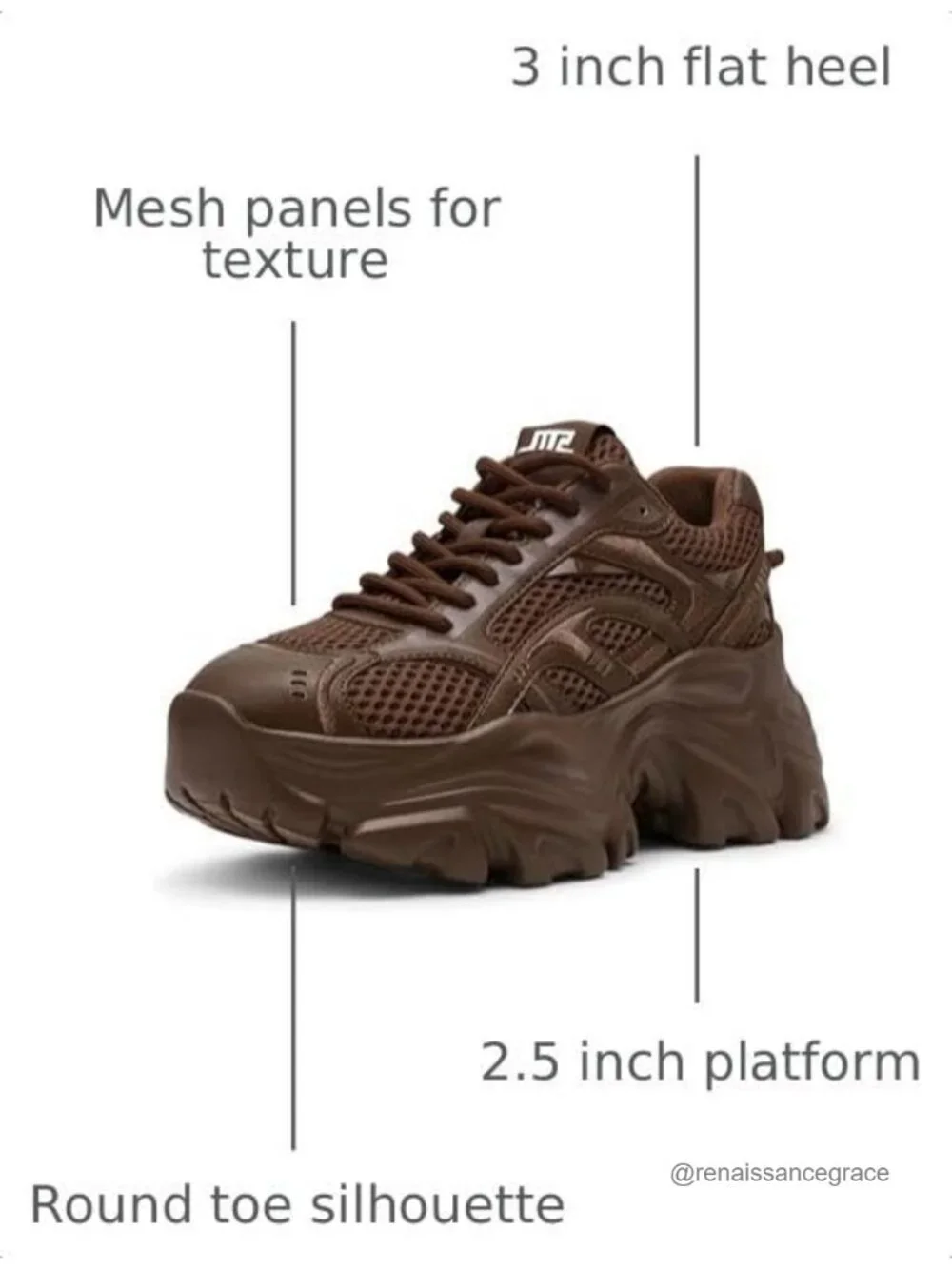 Platform Sneakers Lace-Up Chunky Casual Shoes Foam Insole